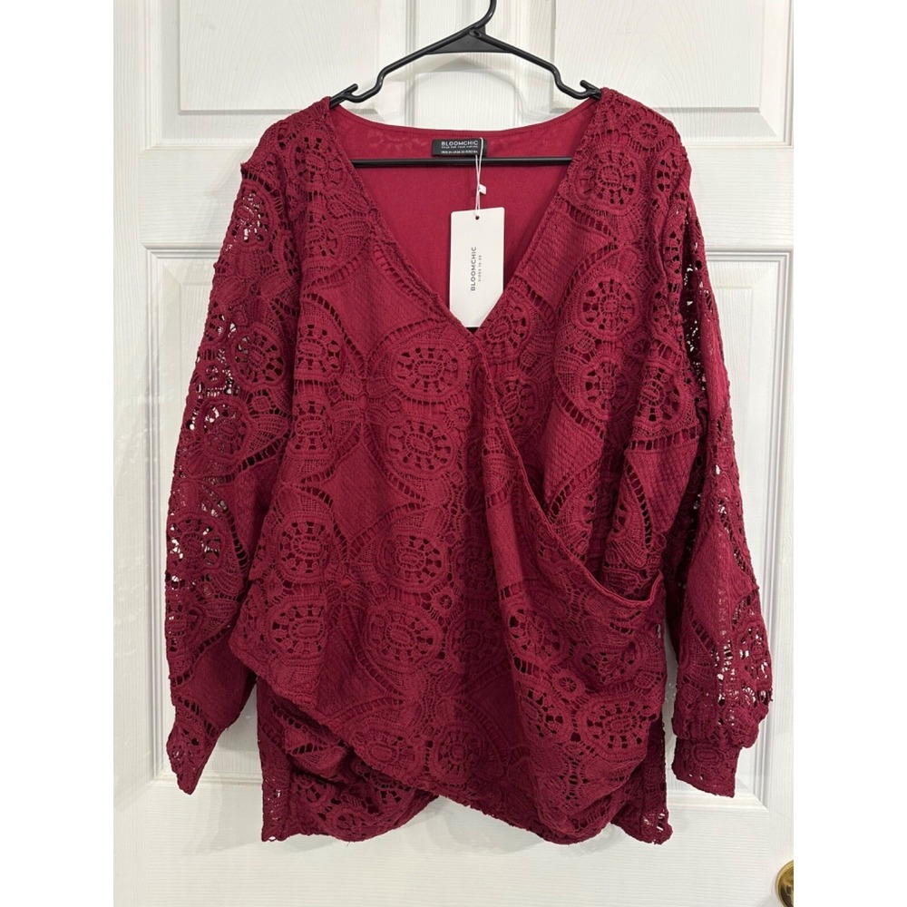 NWT Bloomchic Size 22/24 Cranberry Red Lace Lined Blouse Top